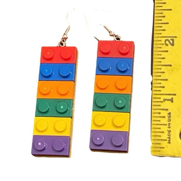 Colorful Building Block Dangle Earrings - Picture 4 of 4